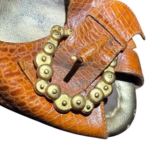 SERGIO ZELCER Handmade Peep Toe Stiletto Heels 7 Buckle Embellishment - Picture 9 of 9